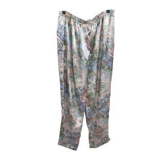 Vintage Silk Satin Floral Victoria's Secret Pajama Ankle Pants Small Pink